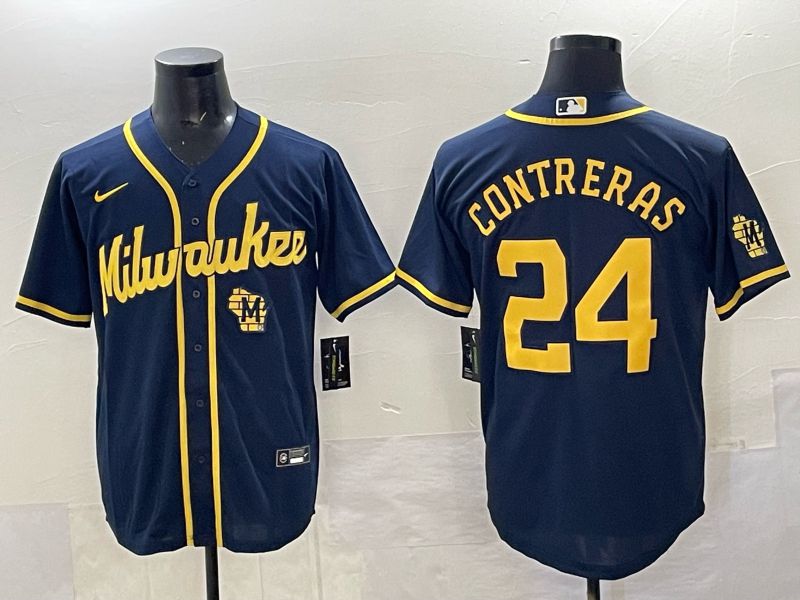 Men Milwaukee Brewers #24 Contreras Drak Blue Nike MLB 2025 Jersey 07->milwaukee brewers->MLB Jersey